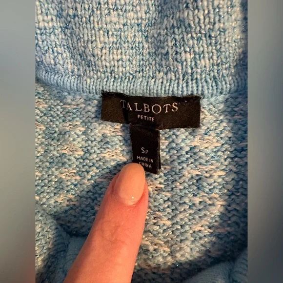 Women’s Talbots collared zip cardigan jacket light blue&white tweed size SP - Picture 10 of 10